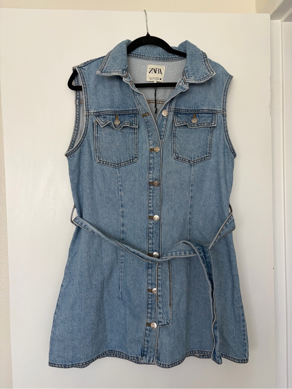 Zara Light Blue Denim Sleeveless Mini Dress